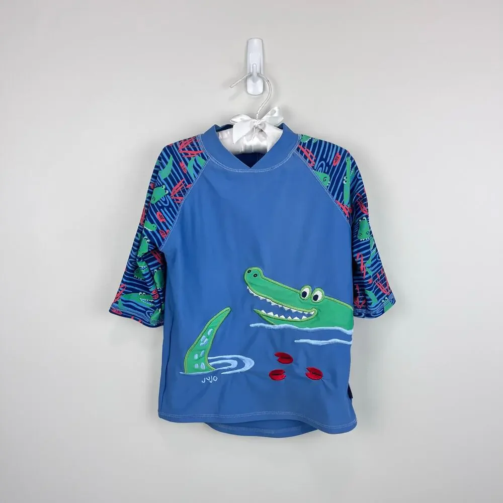 JoJo Maman Bebe Blue Alligator Rash Guard Swim Top 4-5